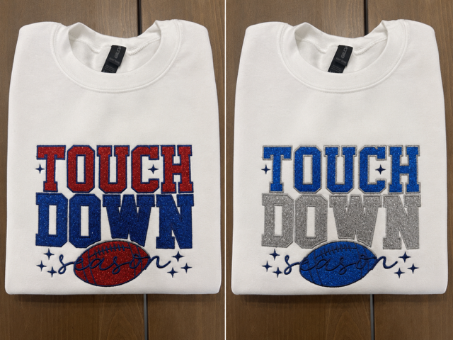 Touch Down Season Embroidered Glitter Sweatshirt