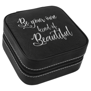 Laserable Leatherette Travel Jewelry Box with Tan Lining