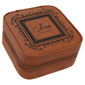Laserable Leatherette Travel Jewelry Box with Tan Lining