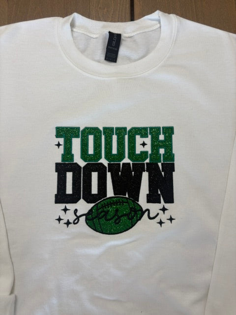 Touch Down Season Embroidered Glitter Sweatshirt