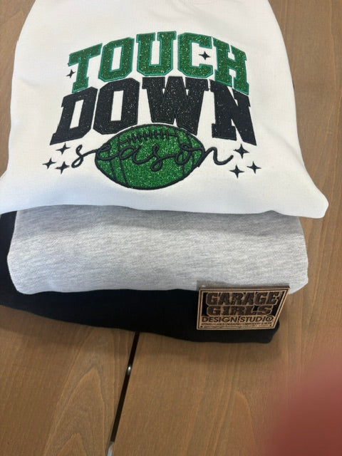 Touch Down Season Embroidered Glitter Sweatshirt